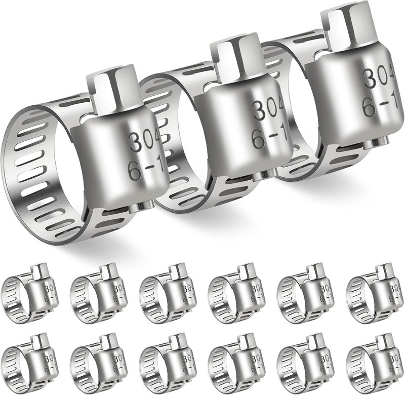 DLOUBLEIY Hose Clamp,15PCS Stainless Steel Hose Clamps with Worm Gear, Adjustable 1/4'' to 7/16'' (6-12mm) for Plumbing, Automotive, and Mechanical Applications - Image 1